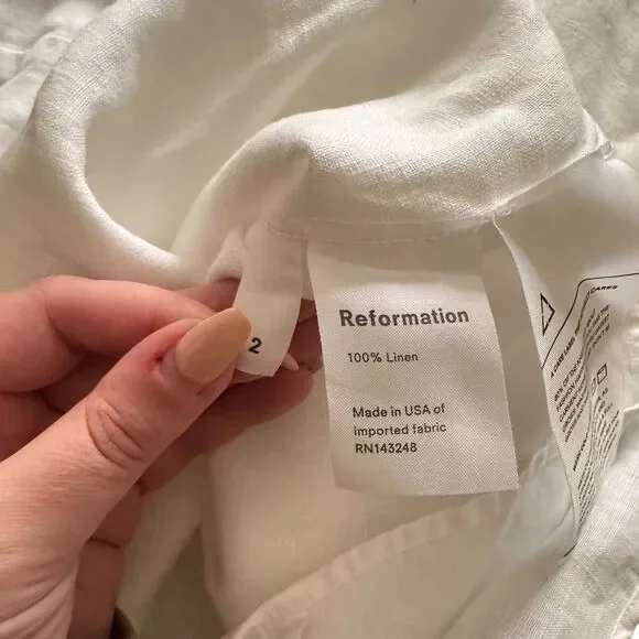 REFORMATION Linen Tie Front Mini Dress White Sz 2 - Picture 6 of 6